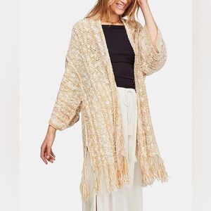 Free People Lucia Fringe Cardigan Sweater Cream Golden Yellow  Medium / Large